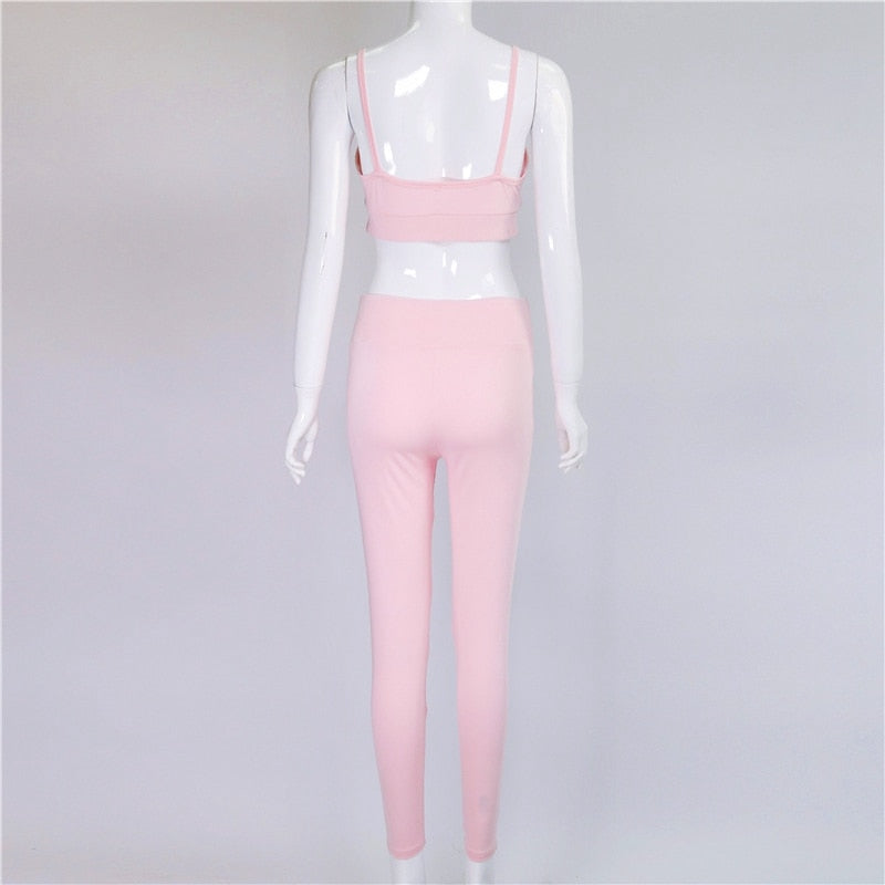 Solid Crop Top Two Piece Yoga Set