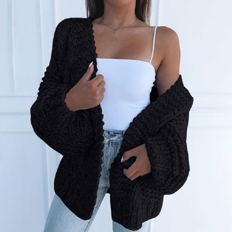 Women Winter Faux Mohair Knitted Cardigan