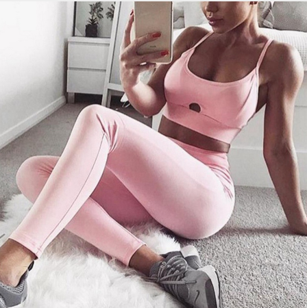 Solid Crop Top Two Piece Yoga Set