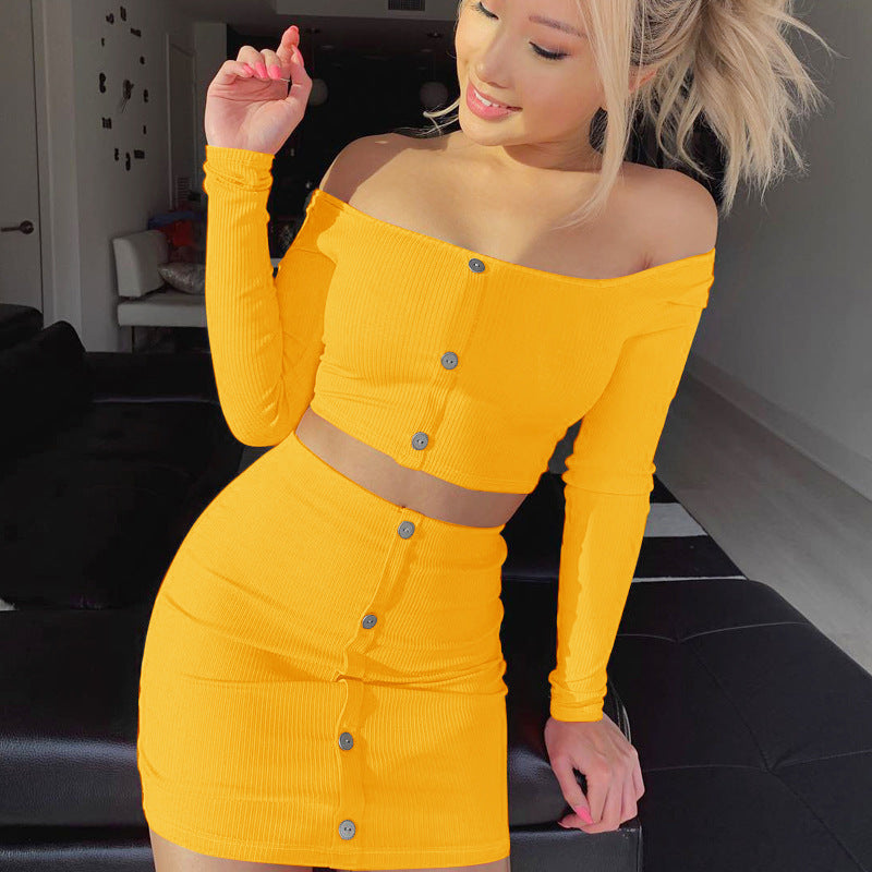 Woman Sexy Off Shoulder Bodycon Two Piece Set