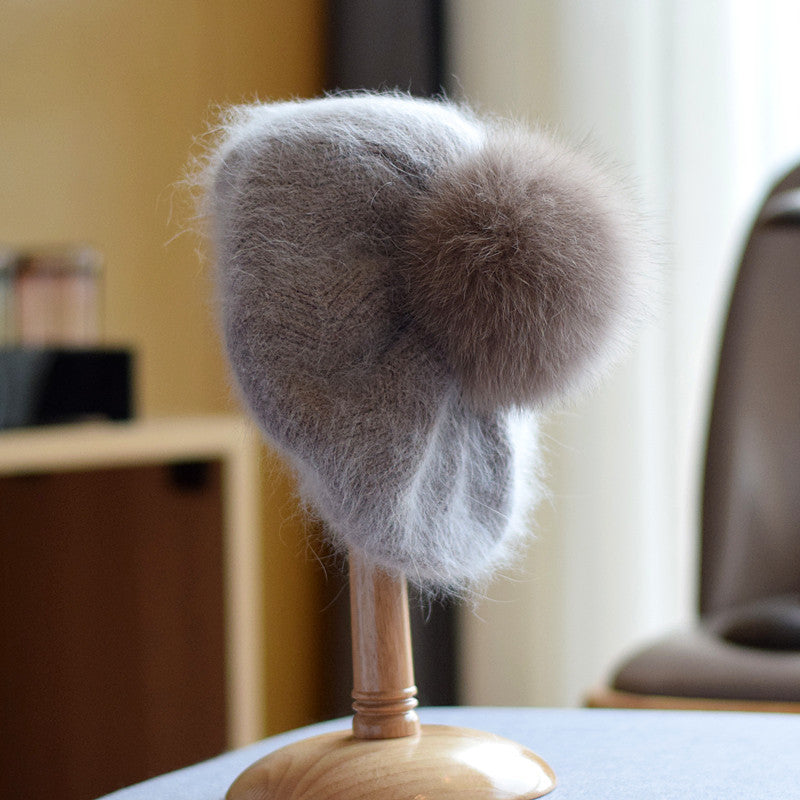 Women's Autumn And Winter Fox Fur Ball Knitted hat